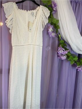 Blue rain Eyelet Maxi Dress in Cream